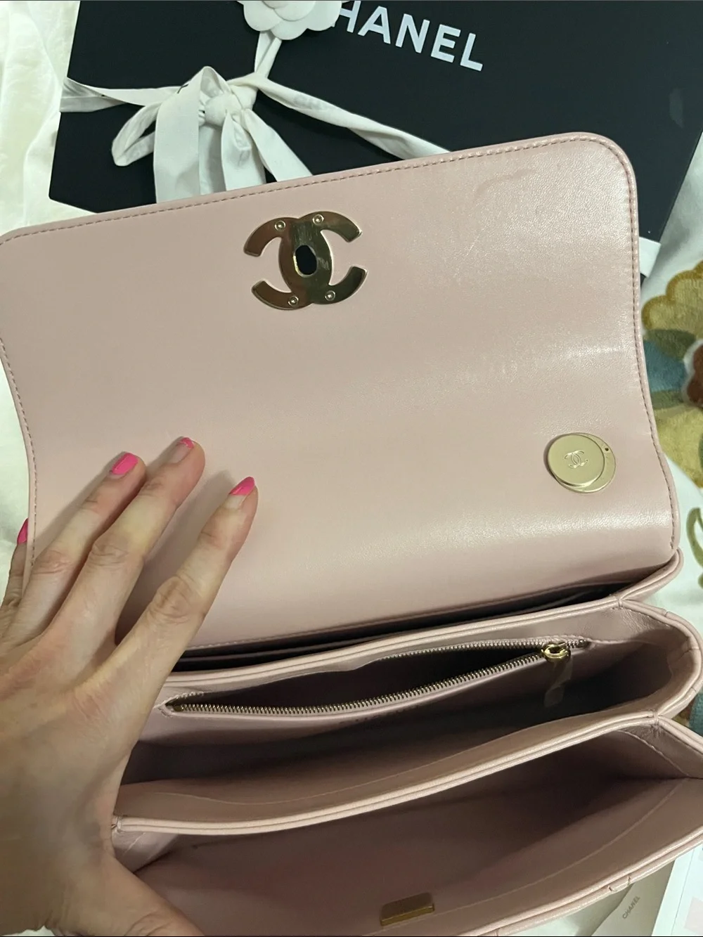 CHANEL Blush Pink Quilted Top-Handle Shoulder Bag